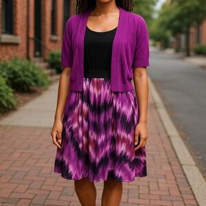 Lane Bryant Purple and Black Midi Dress